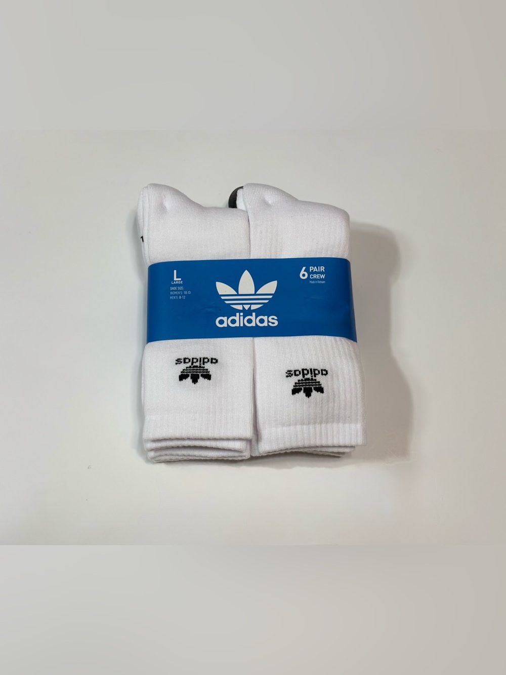 adidas Originals White Crew Socks 6-Pack with Black Trefoil